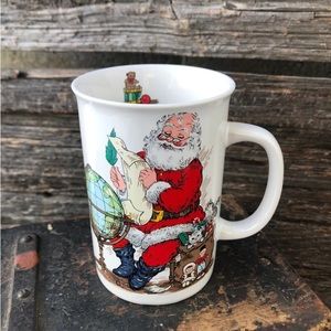 Santa coffee mug Handled ceramic cup 1990s by Potpourri Press “Santa with globe”